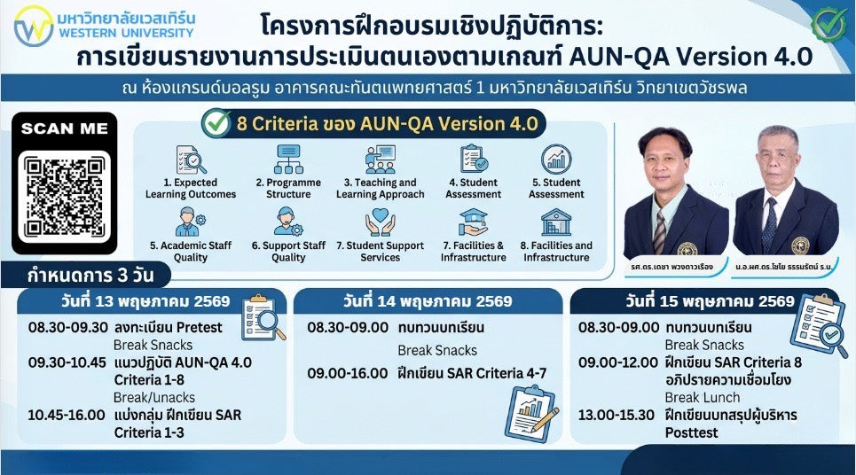 โครงการฝึกอบรมเชิงปฏิบัติการ การเขียนรายงานการประเมินตนเองตามเกณฑ์ AUN-QA Version 4.0