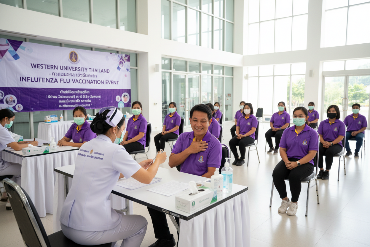โครงการบริการวิชาการ ฉีดวัคซีนไข้หวัดใหญ่ 4 สายพันธุ์ ให้แก่เจ้าหน้าที่/อาจารย์ มหาวิทยาลัยเวสเทิร์น